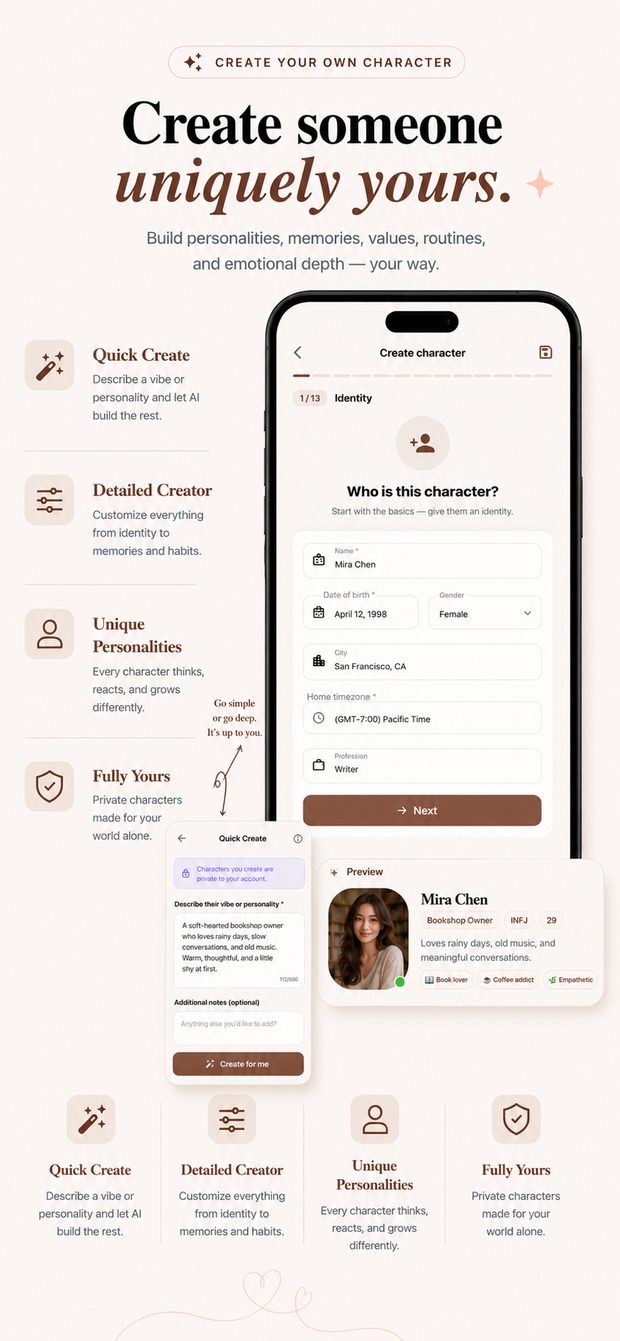 Character creation with Quick Create and Detailed Creator